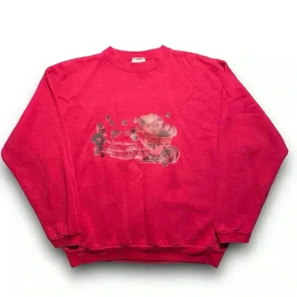 Vtg 90s XL Red Christmas Teddy‎ Bear Sweatshirt Sleigh Chocolate Unisex USA Made